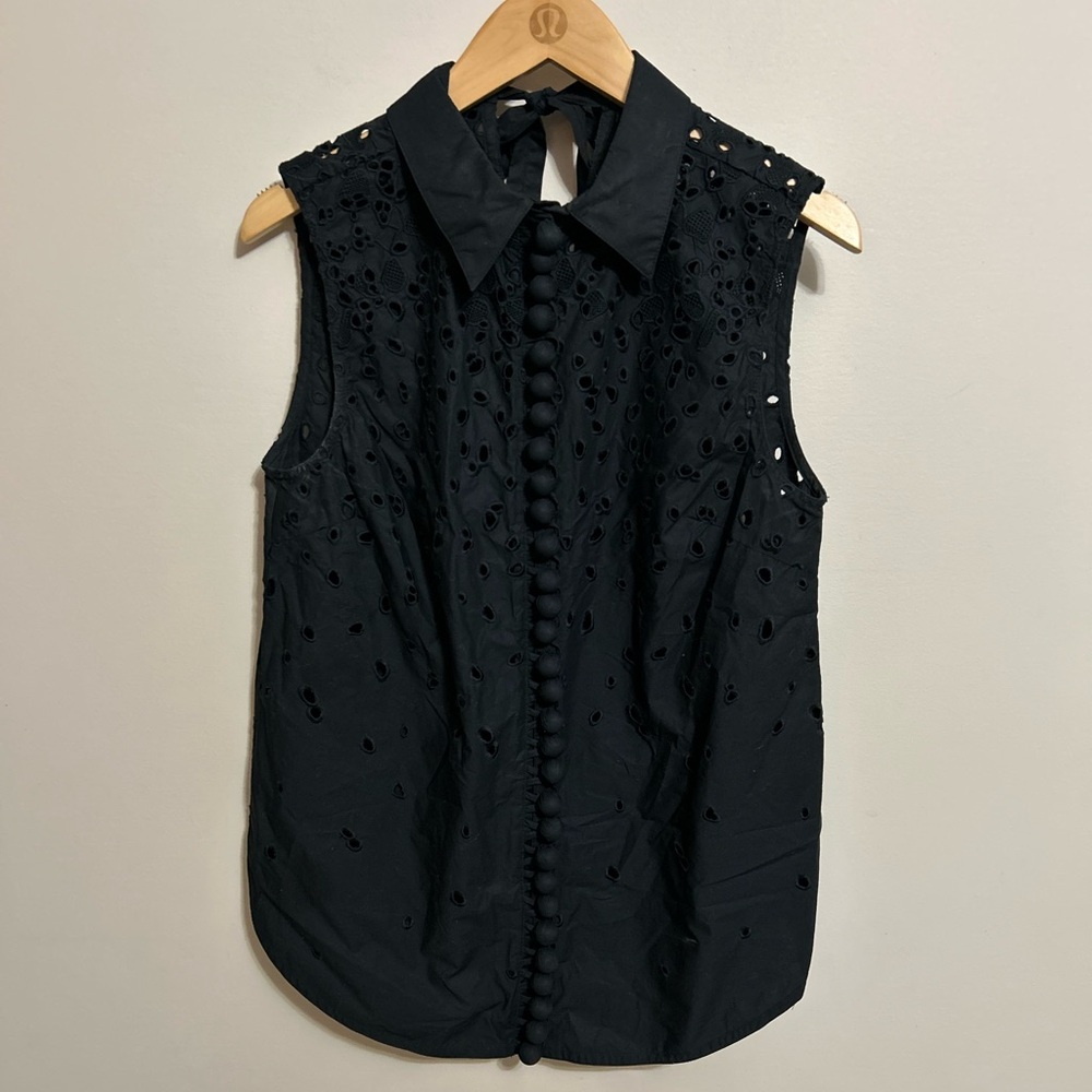 Proenza Schouler Black Sleeveless Collared Embroidered Top - Picture 2 of 4